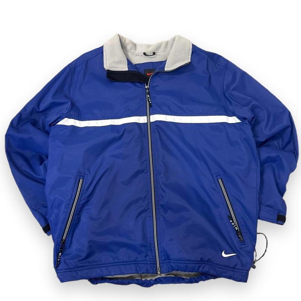 Vintage Y2K Nike Jacket Mens Medium Blue Fleece Lined Full Zip Swoosh Distressed